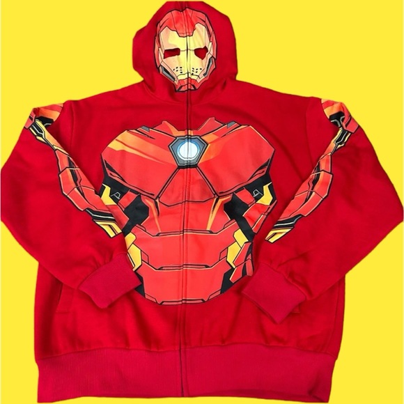 Mens Marvel Iron Man Full Zip Full Mask Costume Hoodie - Size L - Picture 2 of 8